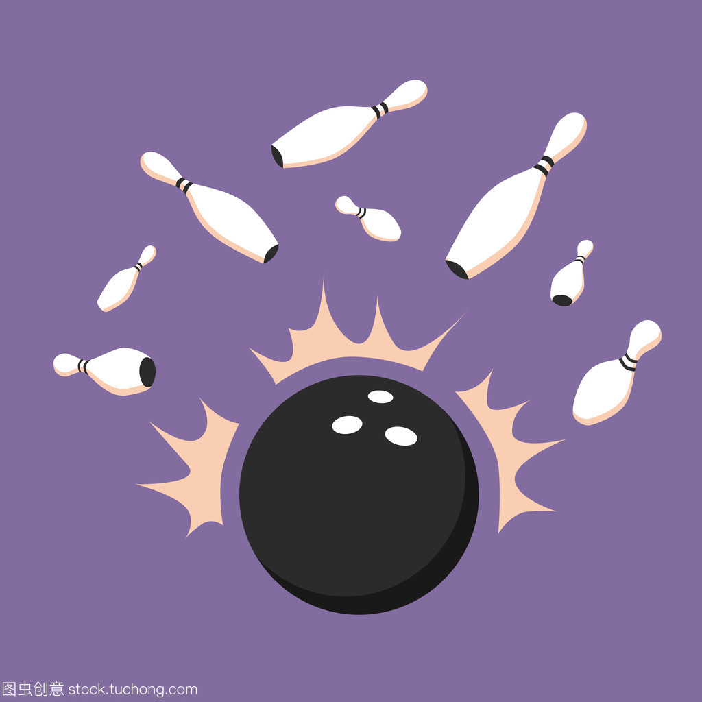 保龄球运动中的球。散点图的针脚。矢量卡通插画